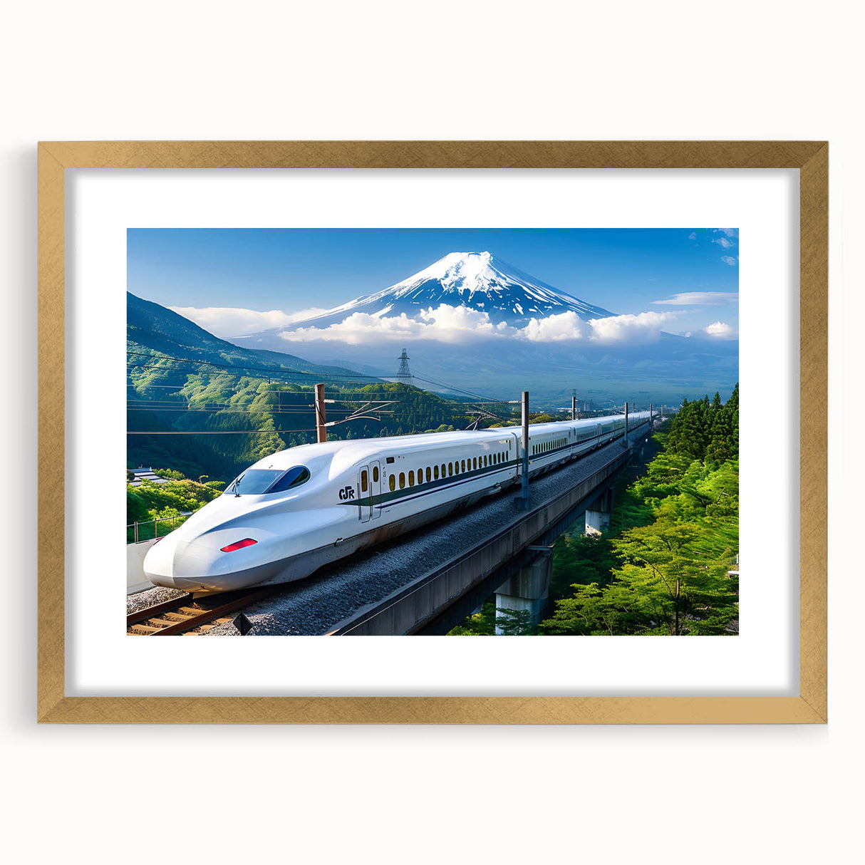 Extra large wall art featuring an abstract depiction of Mount Fuji in textured blues and whites on a framed canvas.