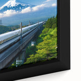 Close-up of Mount Fuji on a black canvas with vibrant, textured colors, ideal for extra large living room wall art.