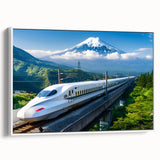 Vintage poster art of Mount Fuji with colorful palette on extra large framed canvas, suitable for living room decor.