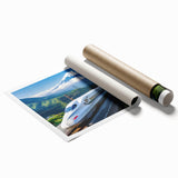 Extra large rolled print of Mount Fuji with cherry blossoms in pastel shades, ideal for classy bathroom wall art.