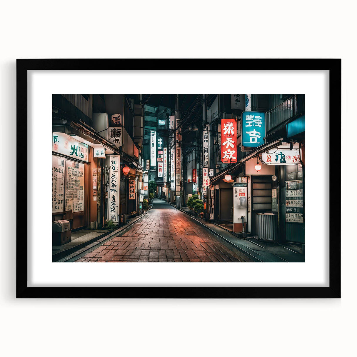 Extra large framed wall art depicting an abstract, colorful Tokyo skyline with textured details, ideal for living room decor.