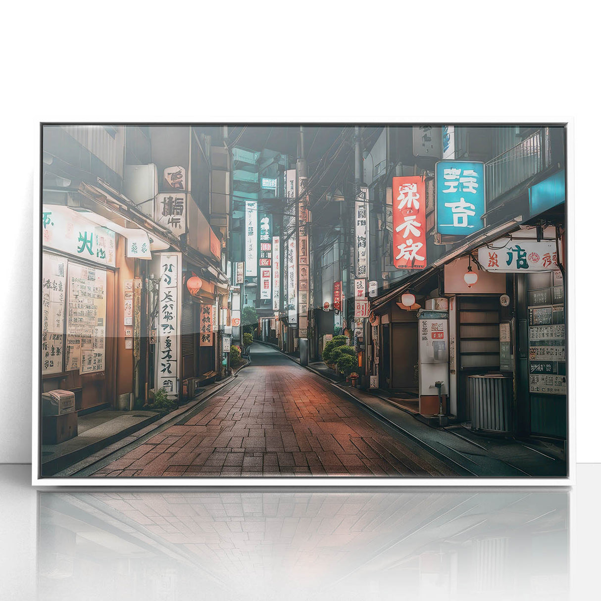 Acrylic print of Tokyo skyline in art deco style with muted gray and pastel blue tones, suitable for modern art wall decor.