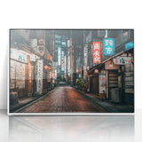 Acrylic print of Tokyo skyline in art deco style with muted gray and pastel blue tones, suitable for modern art wall decor.