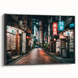 Black and white framed canvas of Tokyo landscape with vintage poster art style, suitable for bedroom decor.