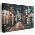 Large art depicting Tokyo cityscape in muted gray and blue tones on stretched canvas, ideal for kitchen wall art.