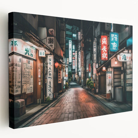 Large art depicting Tokyo cityscape in muted gray and blue tones on stretched canvas, ideal for kitchen wall art.