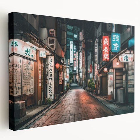 Large art depicting Tokyo cityscape in muted gray and blue tones on stretched canvas, ideal for kitchen wall art.