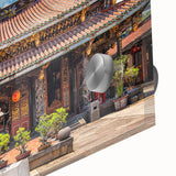 Large abstract wall art featuring a mid-century modernist Japanese scenery in muted earth tones, ideal for dining room art.