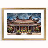 Extra large abstract art print featuring a textured depiction of a Japanese landscape in muted gold tones, framed with a mat.