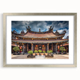 Textured abstract art print of a Japanese scenery in muted earth tones on a framed canvas, suitable for bedroom decor.