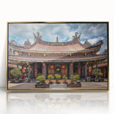 Large art print of a minimalist Japanese landscape in muted gold and white tones on acrylic.