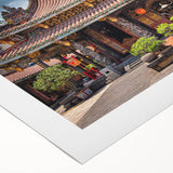 Art deco poster of a Japanese scenery in muted earth tones on rolled canvas, suitable for dining room wall art.