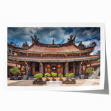 Rolled print of a Japanese scenery with cherry blossoms in soft pink and white hues, ideal for dining room wall art.