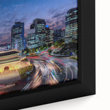 Close-up of extra large framed canvas featuring a textured.