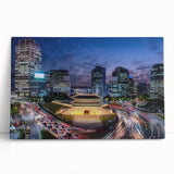 Black and white large art canvas of Seoul skyline, ideal for kitchen wall art or bedroom ambiance.
