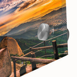 Large abstract wall art depicting a Korean landscape in muted earth tones on acrylic glass.