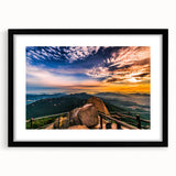 Extra large abstract art print featuring a colorful, textured scenery of Asia, framed in black, ideal for living room decor.
