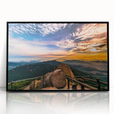 Large abstract wall art featuring a mid-century modernist design of a Korean landscape in muted earth tones on a framed…