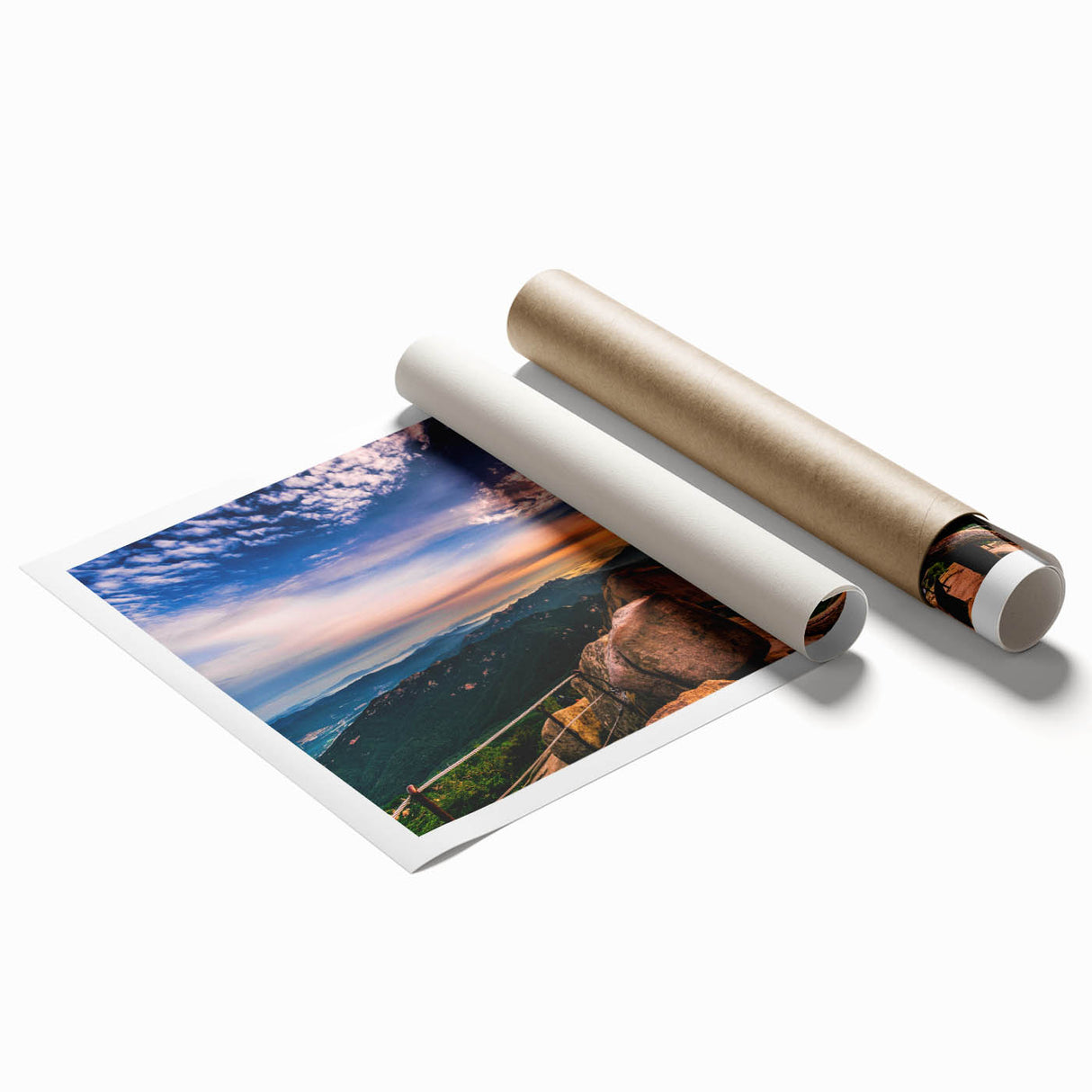 Extra large rolled print featuring a serene Korean landscape with soft floral elements in muted earth tones.
