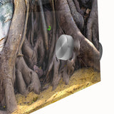 Large abstract wall art depicting a Laotian landscape in muted earth tones on acrylic glass, ideal for dining room art.