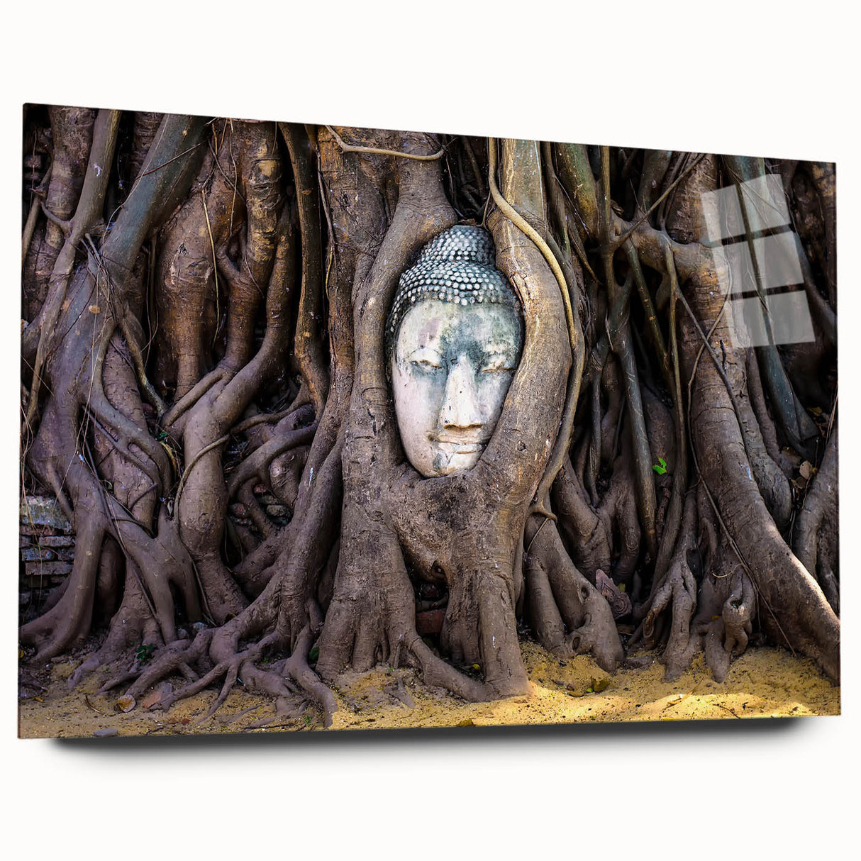 Acrylic print of a large abstract depiction of Laos scenery in muted earth tones, ideal for bedroom or dining room art.