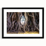 Extra large abstract art print depicting a colorful, textured scenery of Laos on a black framed canvas.