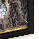 Extra large framed canvas depicting a textured, colorful Laotian landscape on black background.
