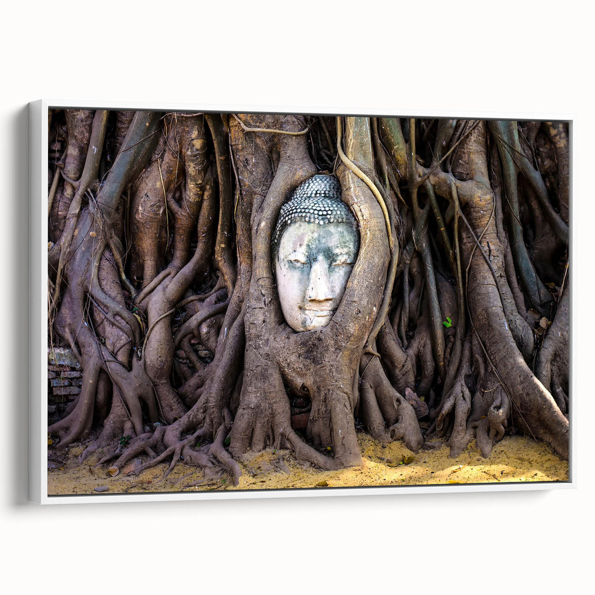 Vintage poster art of a Laos scenery on a framed canvas, featuring vibrant colors, ideal for living room wall decor.