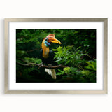 Textured abstract art print of a Malaysian landscape in muted earth tones on a framed silver mat, suitable for bedroom decor.