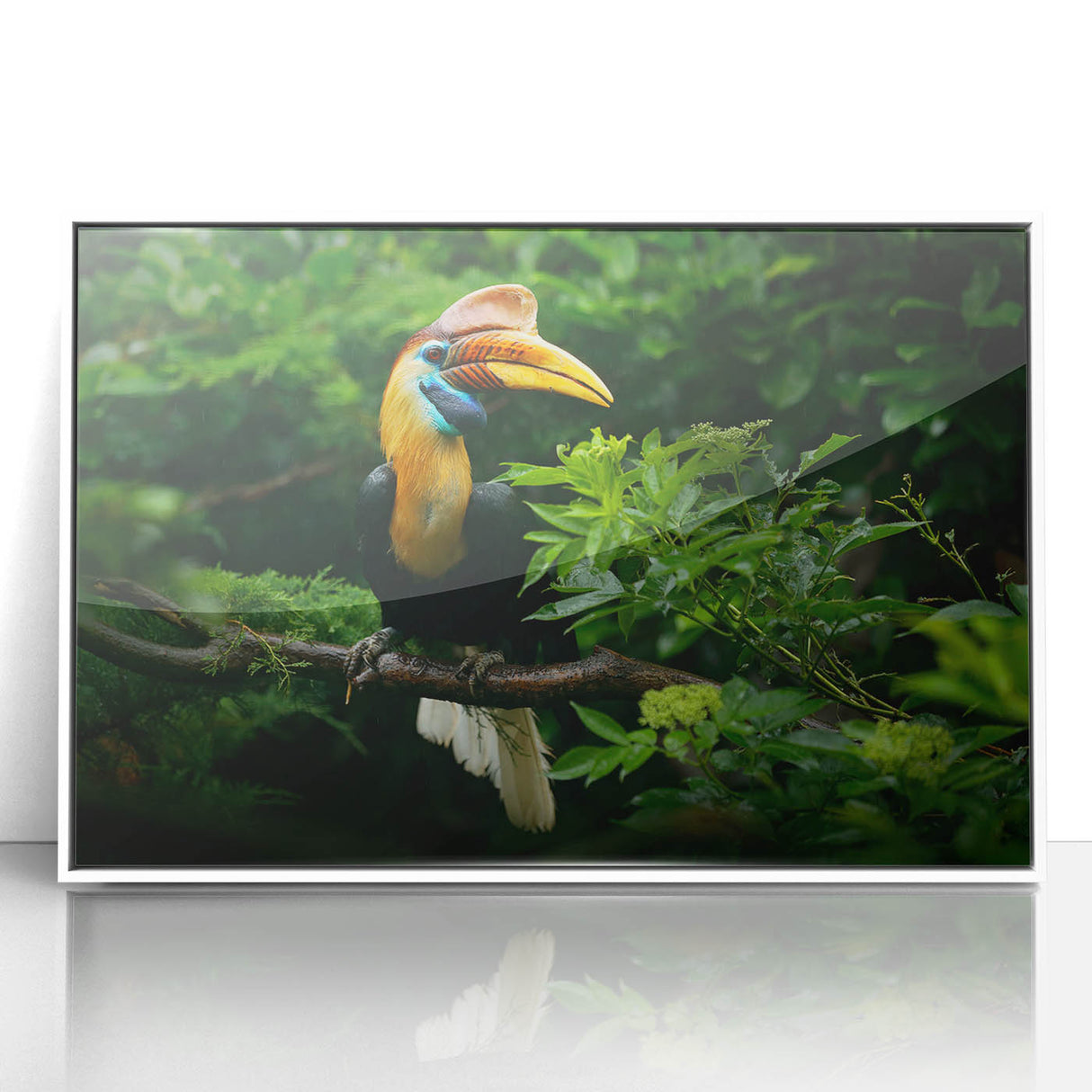 Art deco poster depicting a vibrant Malaysian landscape in acrylic on a white framed canvas, ideal for modern art wall decor.