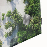 Large abstract wall art of Maldivian scenery in muted blue and green tones, acrylic print, ideal for dining room art.