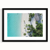 Extra large abstract art print depicting a colorful, textured Maldivian seascape on a framed canvas.