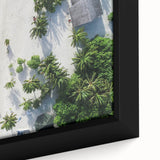 Extra large framed canvas featuring a textured depiction of the Maldives with vibrant ocean and sky colors.