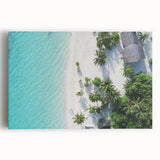 Black and white photograph of the Maldives on stretched canvas, featuring a serene seascape, ideal for kitchen wall art.