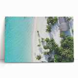 Black and white photo of the Maldives on stretched canvas, ideal for kitchen wall art or bedroom ambiance.
