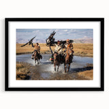 Colorful abstract art print of a Mongolian landscape on a textured, extra large canvas, ideal for living room decor.