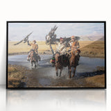 Large abstract wall art depicting a Mongolian landscape in muted earth tones on a framed acrylic.
