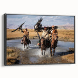 Black and white vintage poster art of a Mongolian landscape on framed canvas, ideal for bedroom wall decor.