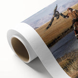 Art deco poster of a Mongolian landscape in soft pastel colors on rolled canvas, suitable as nursery wall art.