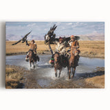 Large black and white stretched canvas of a Mongolian landscape, ideal for kitchen wall art.