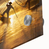 Large abstract wall art depicting a Myanmar scenery in muted earth tones on acrylic glass, ideal for dining room ambiance.