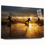 Large abstract wall art of a Myanmar scenery in muted earth tones on acrylic glass, ideal for bedroom or dining room decor.