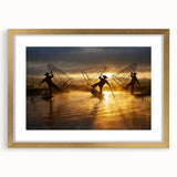 Extra large abstract art print of a Myanmar landscape in textured gold tones on a framed canvas, ideal for living room decor.