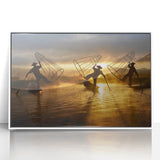 Art deco poster of a Myanmar landscape in muted earth tones on framed acrylic, ideal for modern art wall decor.