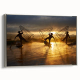 Framed canvas featuring a vintage-style landscape painting of a Myanmar scenery in colorful tones.