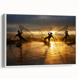 Vintage poster art of a Myanmar landscape on extra large framed canvas, featuring colorful art with black borders.