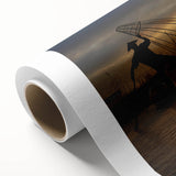 Art deco poster of a Myanmar landscape in muted green and brown tones on rolled canvas, ideal for nursery wall art.