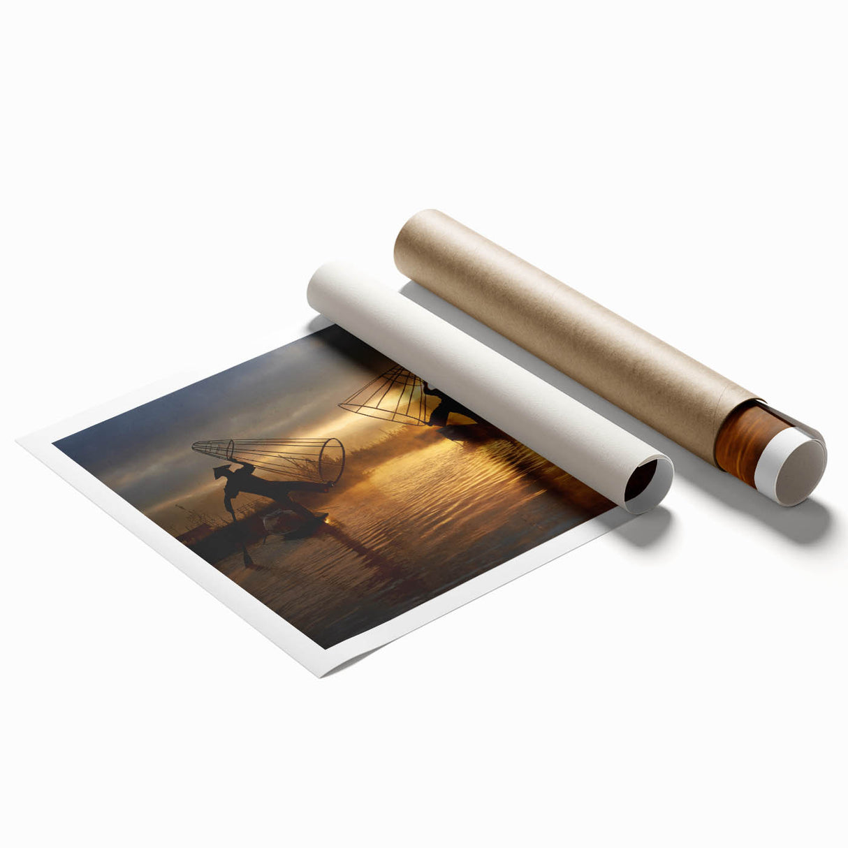 Extra large rolled print featuring a serene Myanmar landscape with soft floral elements in pastel shades.