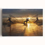Black and white photograph of a Myanmar landscape on stretched canvas, suited for kitchen art.