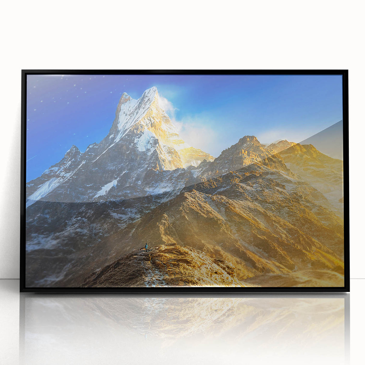 Large abstract wall art of Mount Everest in muted earth tones on a framed acrylic, suitable for modern art wall decor.